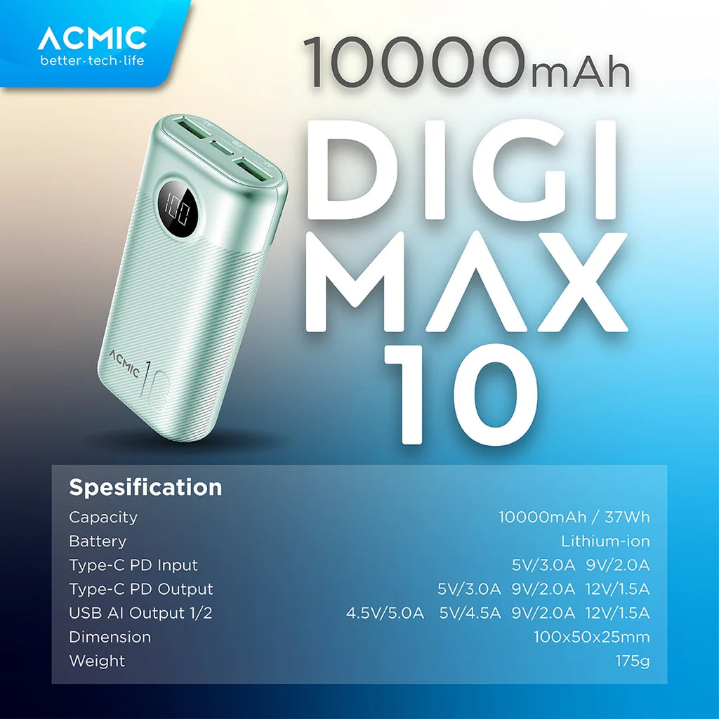 ACMIC DIGIMAX 10000mAh Powerbank Mini 22.5W Fast Charging Type C