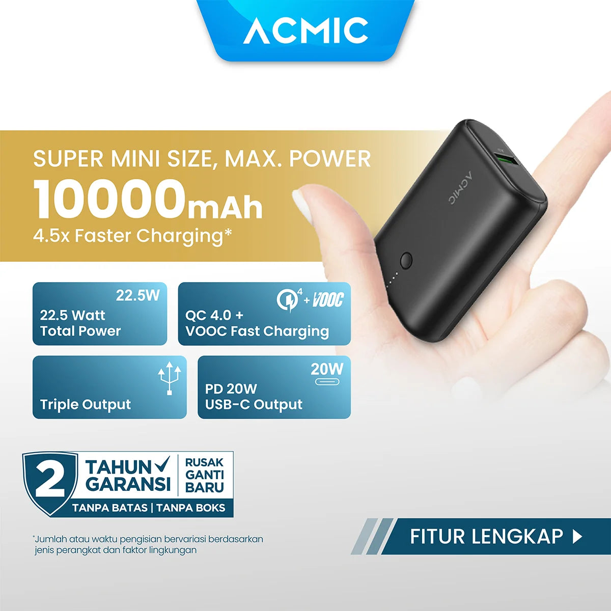 ACMIC MINIMAX 10000mAh Powerbank Mini 22.5W Fast Charging Type C